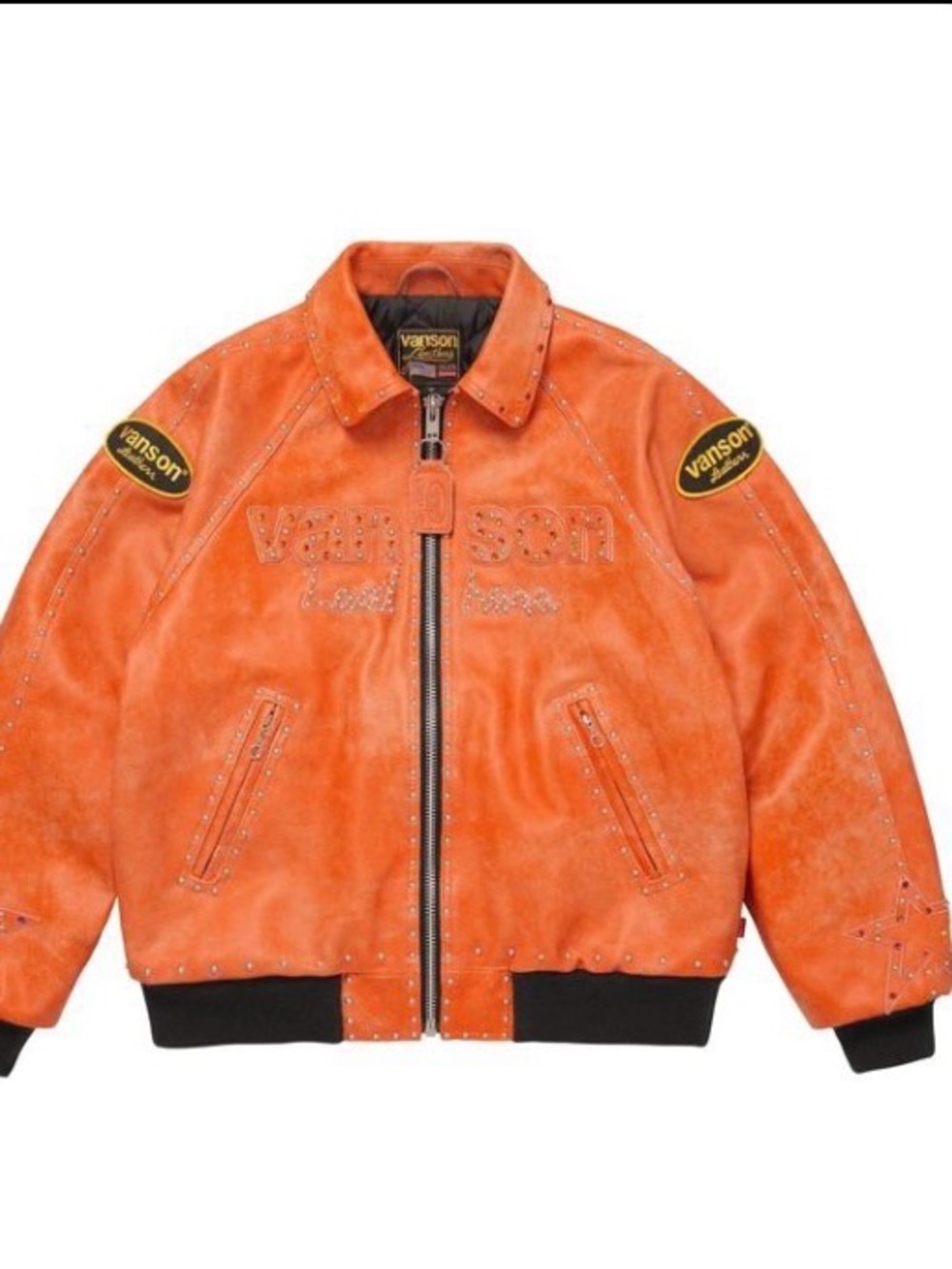 Supreme Vanson Orange Leather Studded Bomber Jacket